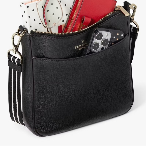 Kate Spade Rosie Black Crossbody Bag with Striped Strap • Medium - Picture 7 of 8
